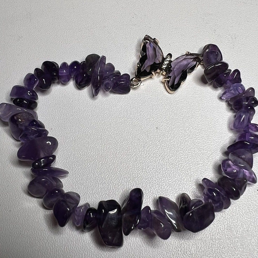Natural Crystal Butterfly Healing Chip Irregular Beaded Stretch Bracelet‎ Purple